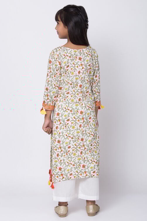 White Cotton A-Line Straight Kurta Palazzo Suit Set image number 4