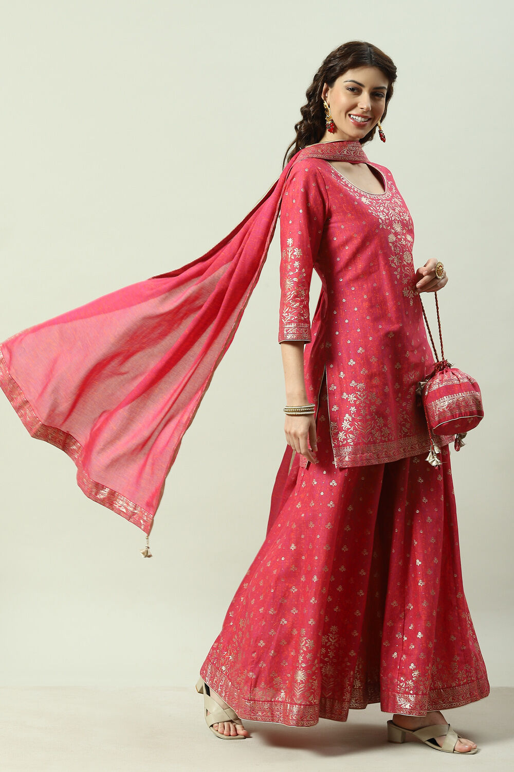 Fuchsia Cotton Sharara Set Kurta Sharara Suit Set image number 6