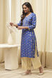 Navy Blue Rayon Straight Kurta Pants Set image number 3