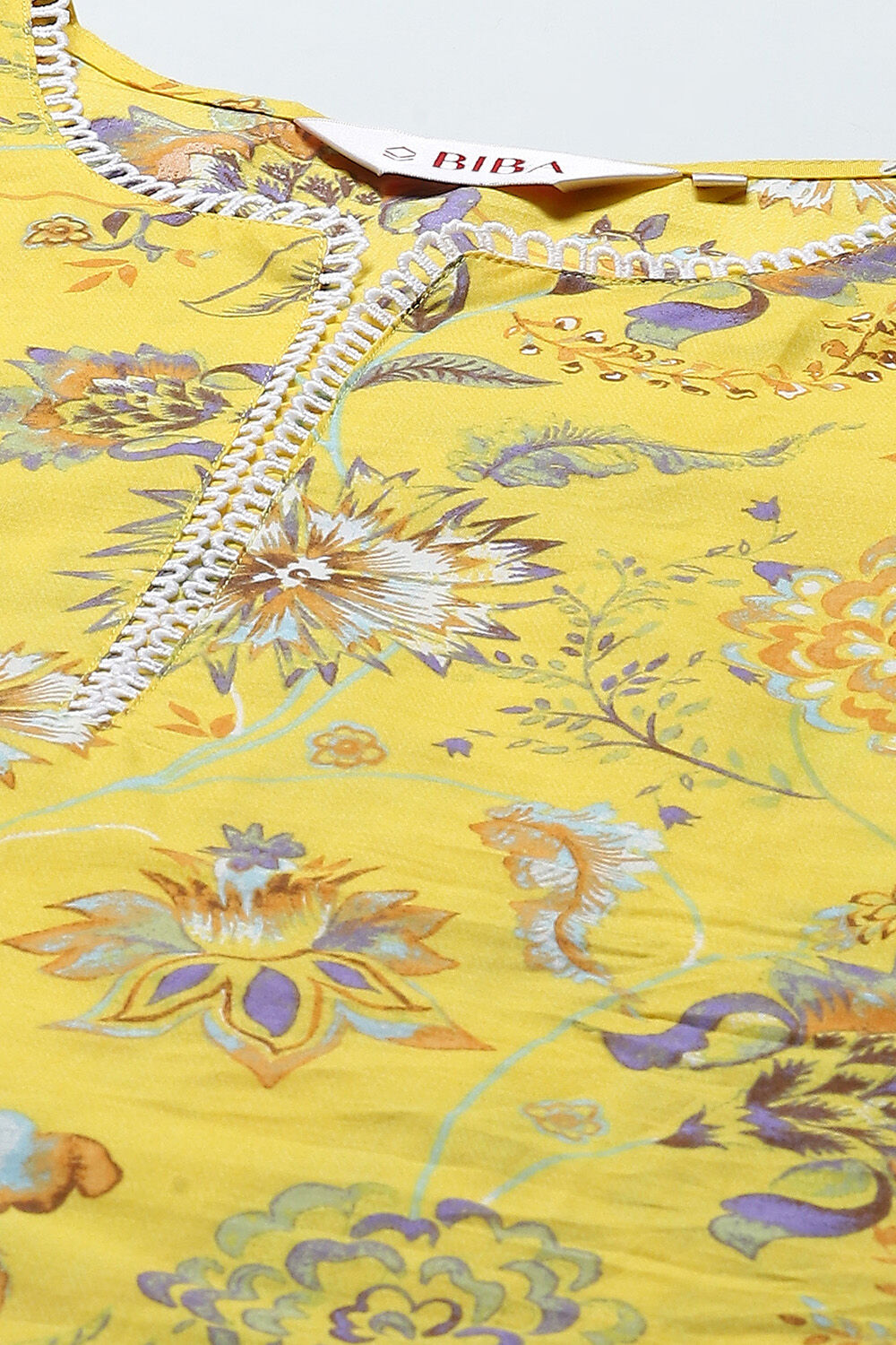 Yellow Cotton Floral Printed Straight Kurta image number 1