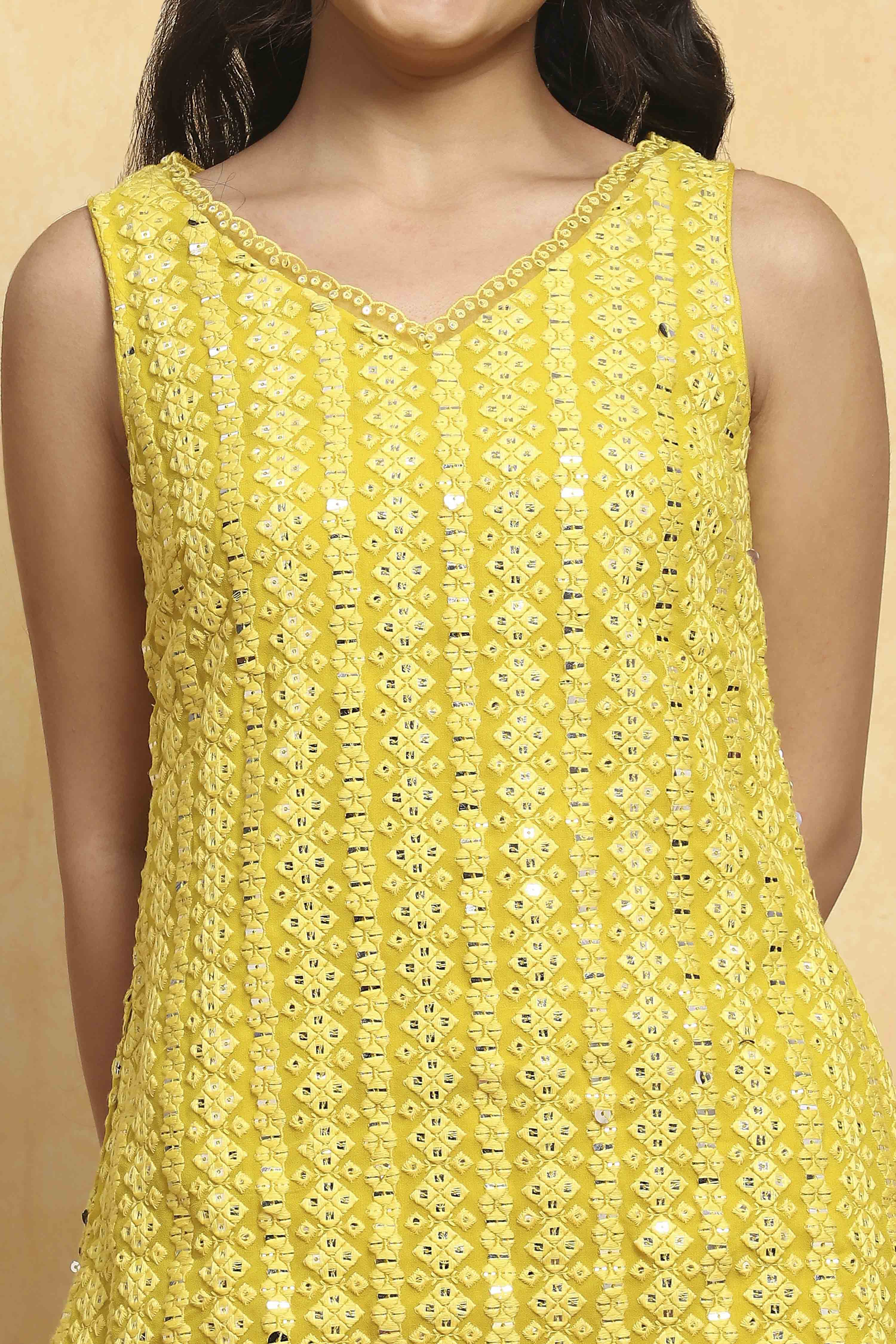 Yellow Polyester Dyed Straight Sharara Suit Set image number 1