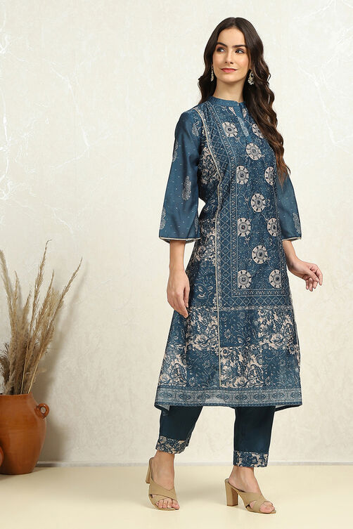 Beige Chanderi Printed Unstitched Suit Set image number 6