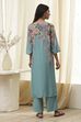 Blue Floral Straight Kurta Set image number 4