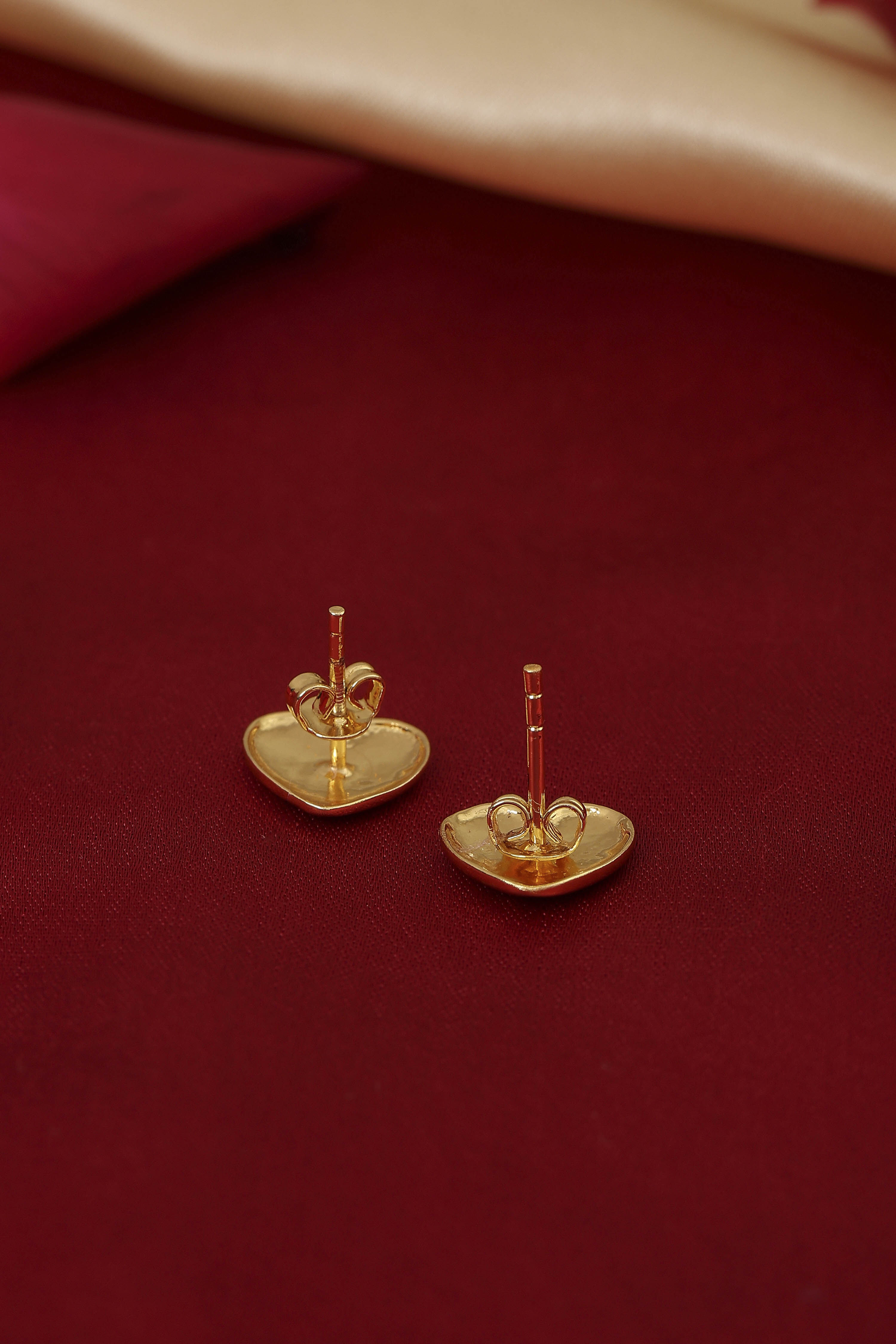 Gold Plated Brass Heart Shaped Stud Earrings image number 2