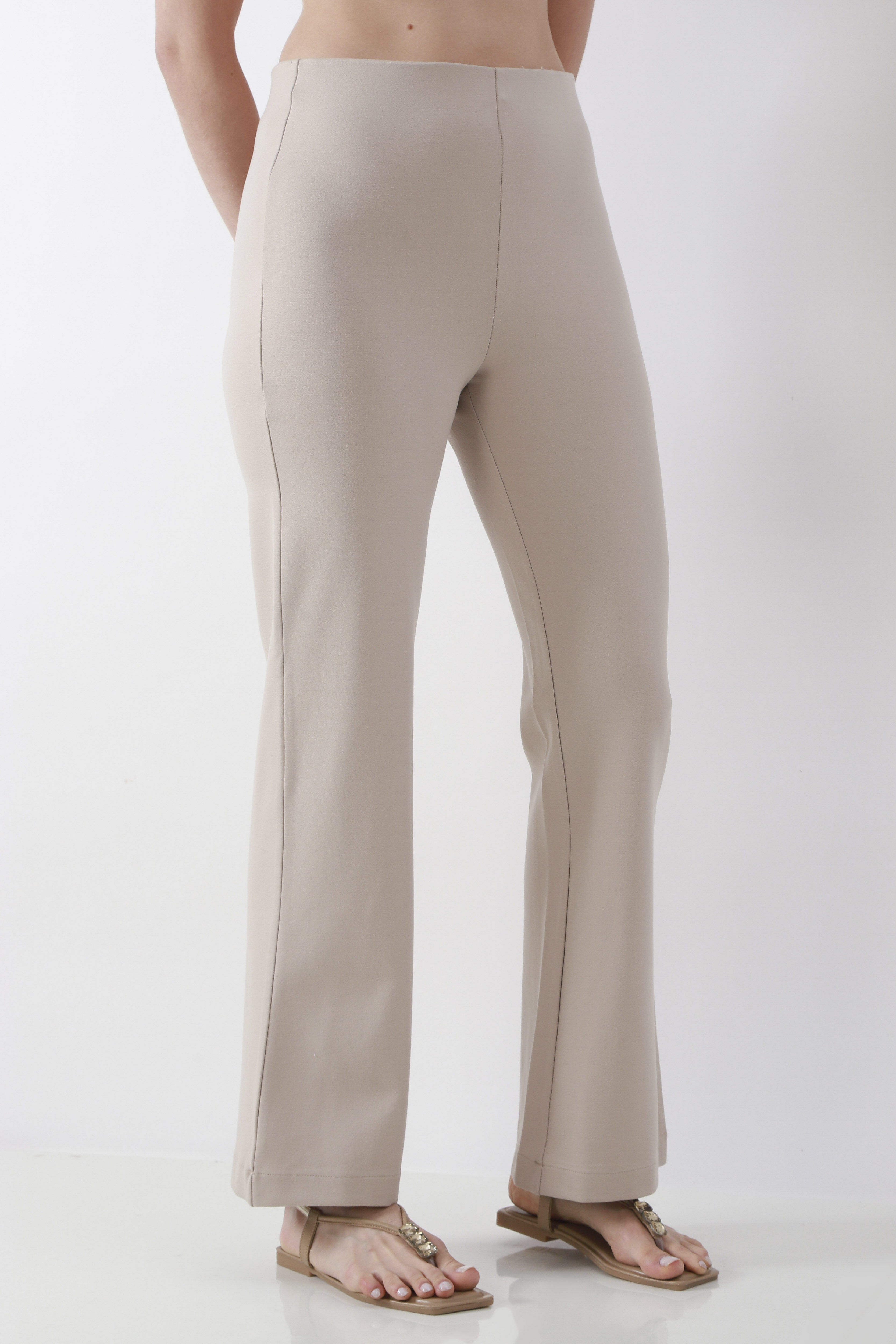 Beige Solid Flared Pants image number 3
