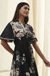 Black Cotton Floral Flared Dress image number 1