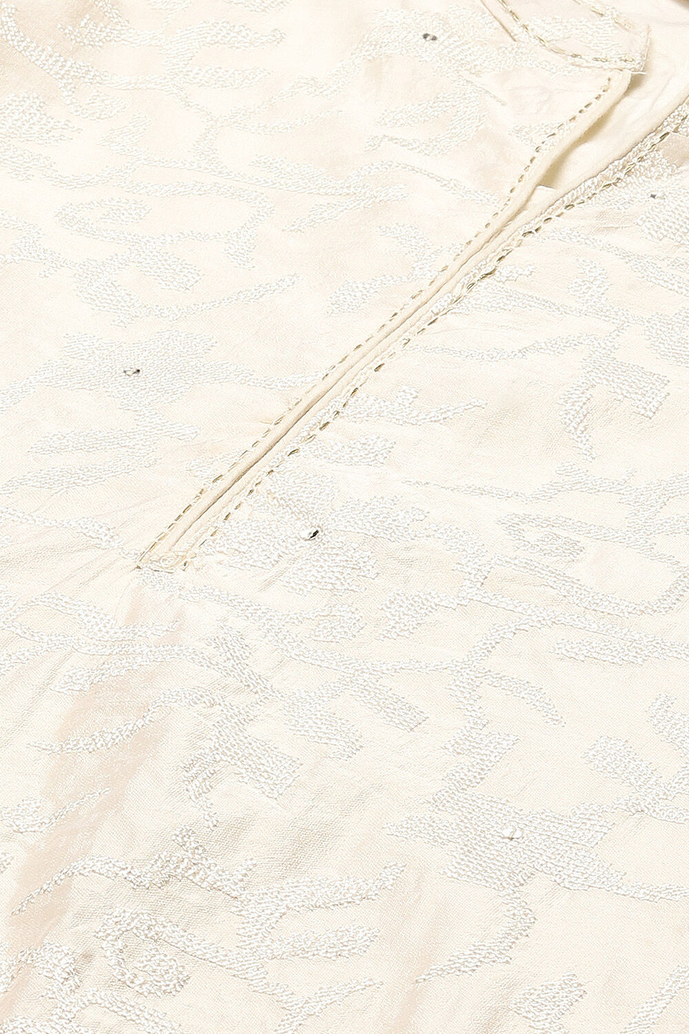 Off White Cotton Blend Layered Kurta Churidar Suit Set image number 1