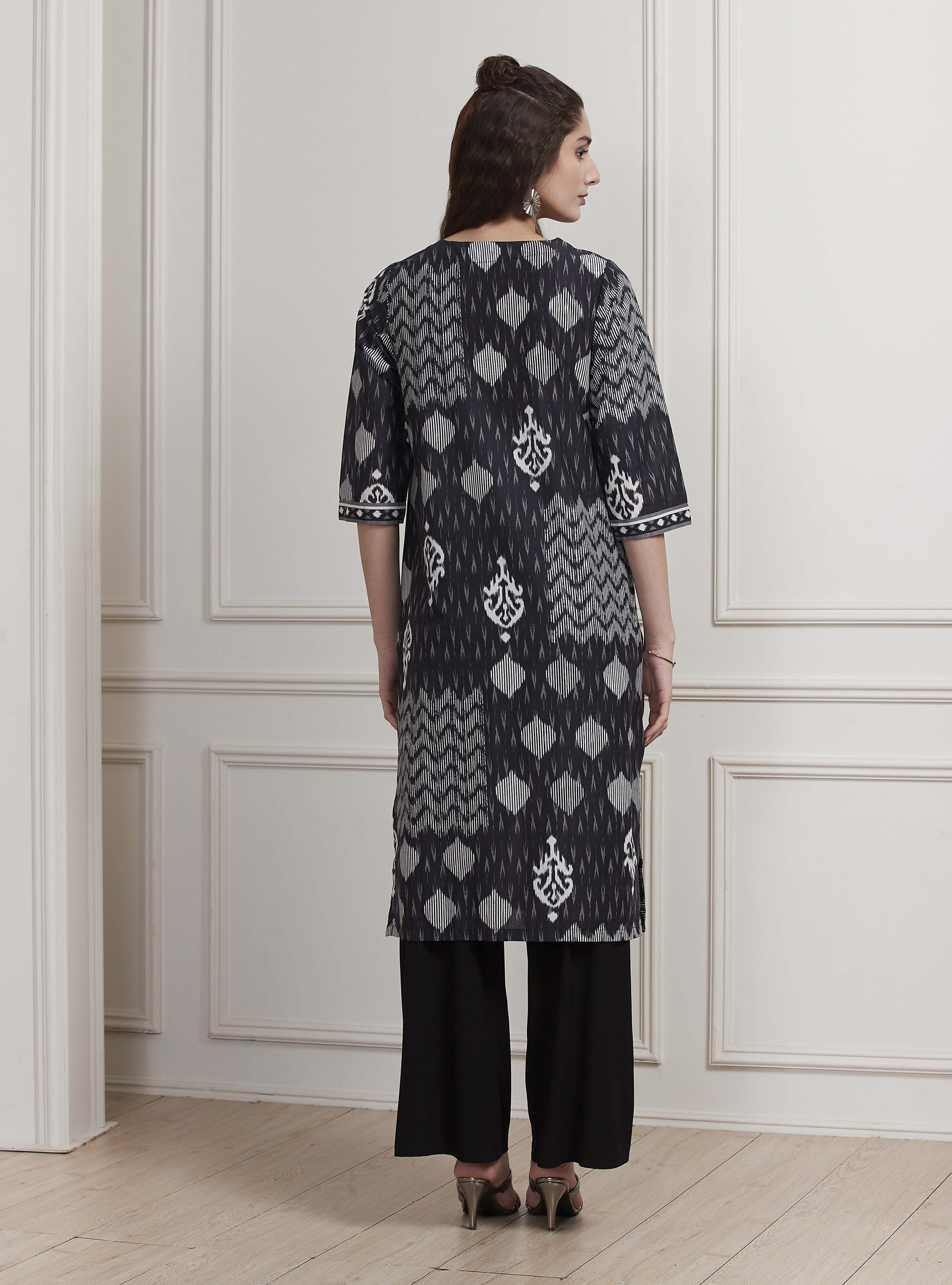 Orange Cotton Printed Straight Kurta image number 3