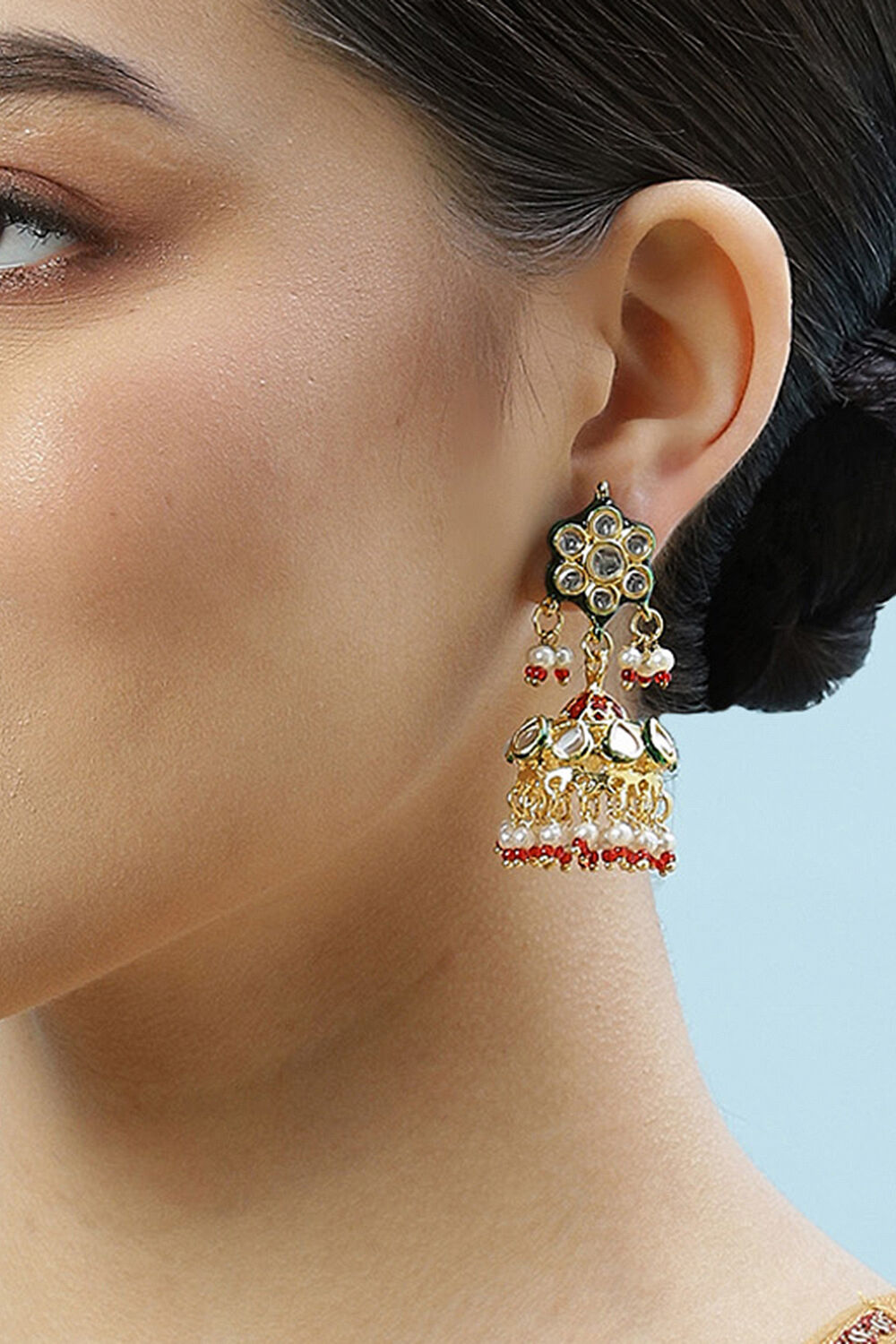 Yellow & Green Brass Earrings image number 1