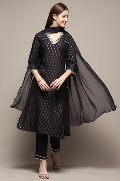 Black Rayon Straight Kurta Pant Suit Set image number 0