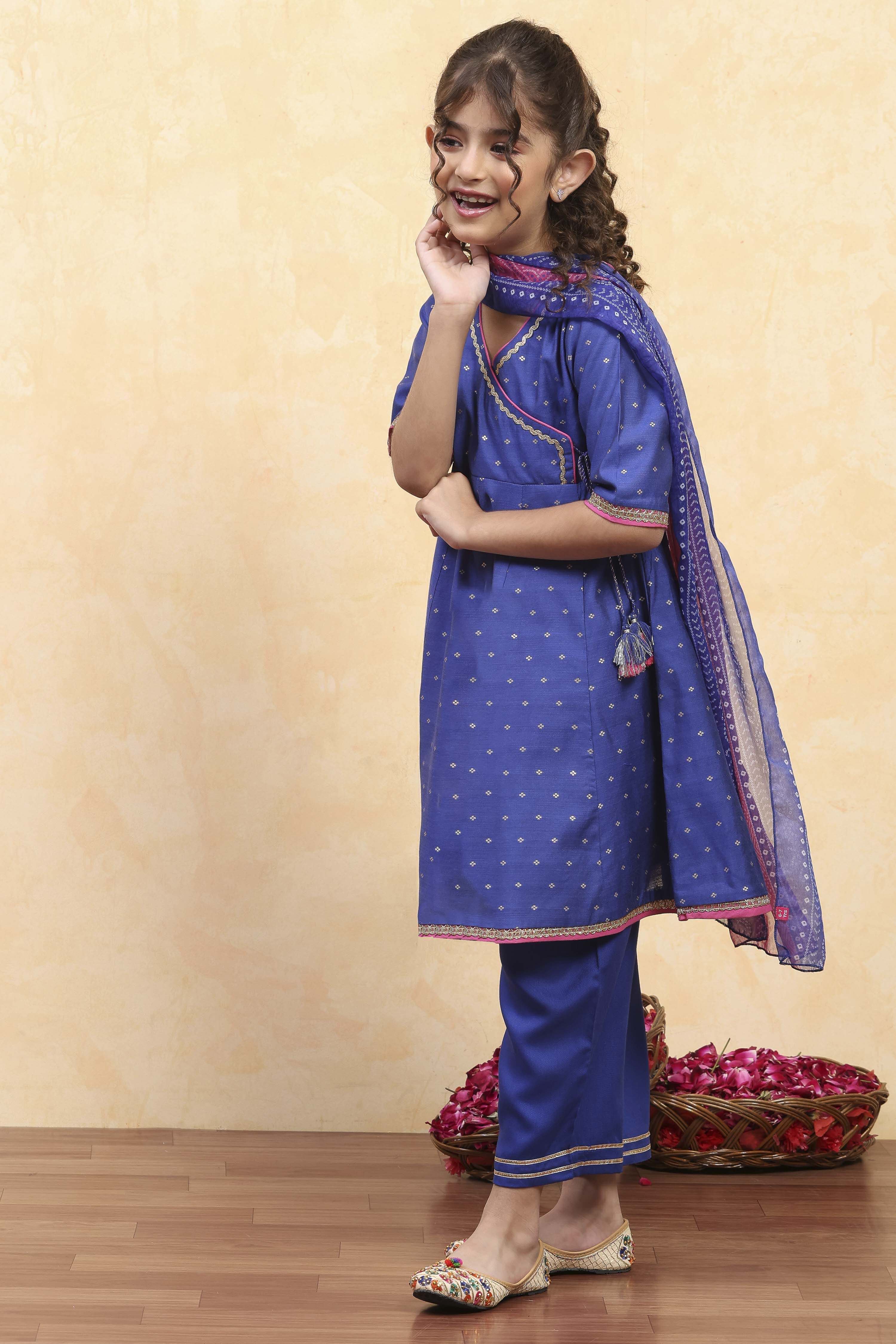 Blue Viscose Blend Solid Kalidar Suit Set image number 3