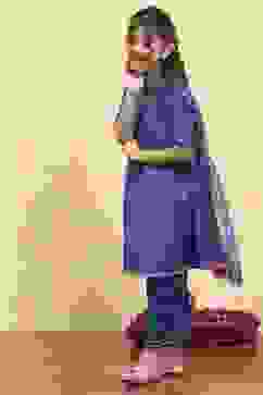 Blue Viscose Blend Solid Kalidar Suit Set image number 3