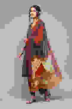 Charcoal Polyester Straight Kurta Narrow Palazzo Suit Set image number 5