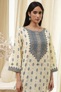 Beige Printed Straight Short Kurta image number 1