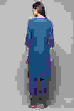 Blue Rayon Straight Kurta Pant 2 Piece Set image number 4