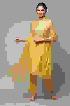 Yellow Cotton Blend Straight Kurta Suit Set image number 1