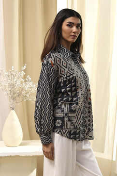 Black Cotton Printed Straight Shirt image number 4