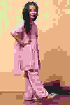 Pink Printed Angrakha Gathered Festive Flared Suit Set image number 4