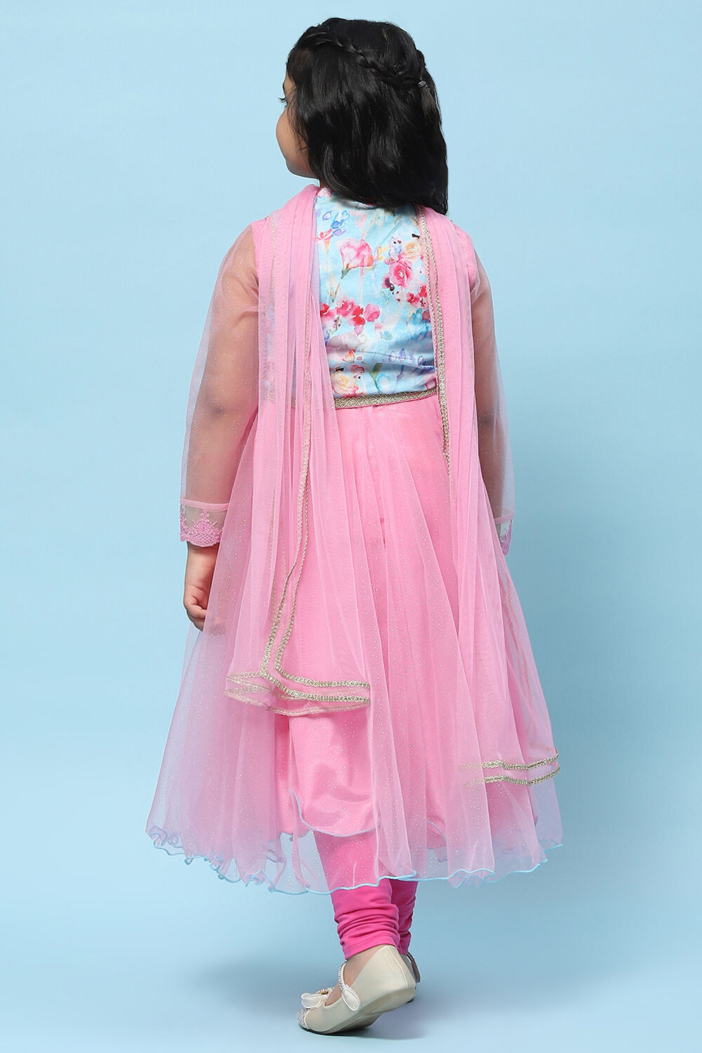 Pink Net Anarkali Kurta and Churidar Suit Set image number 5