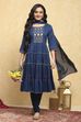 Navy Blue Cotton Tiered Solid Suit Set