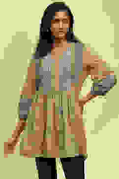 Beige Cotton Printed Flared Kurti image number 5