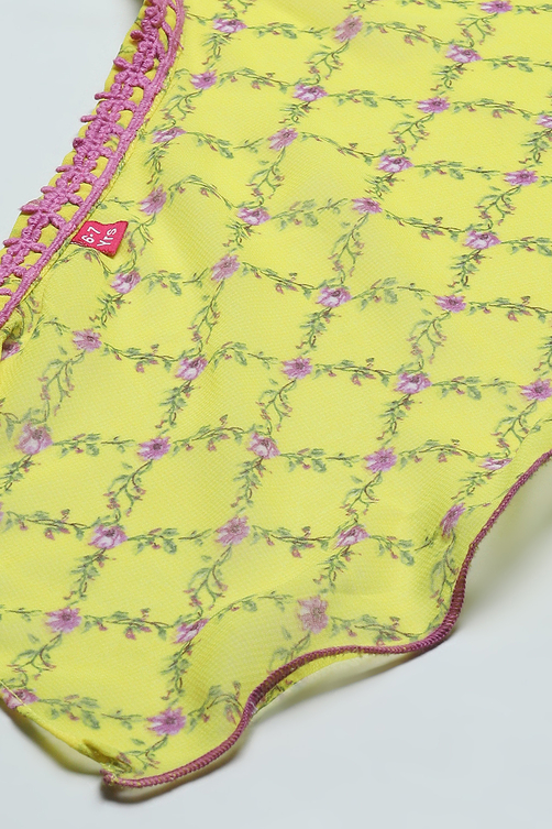 Lime Yellow Lehenga with Strappy Blouse & Cascade Dupatta image number 3