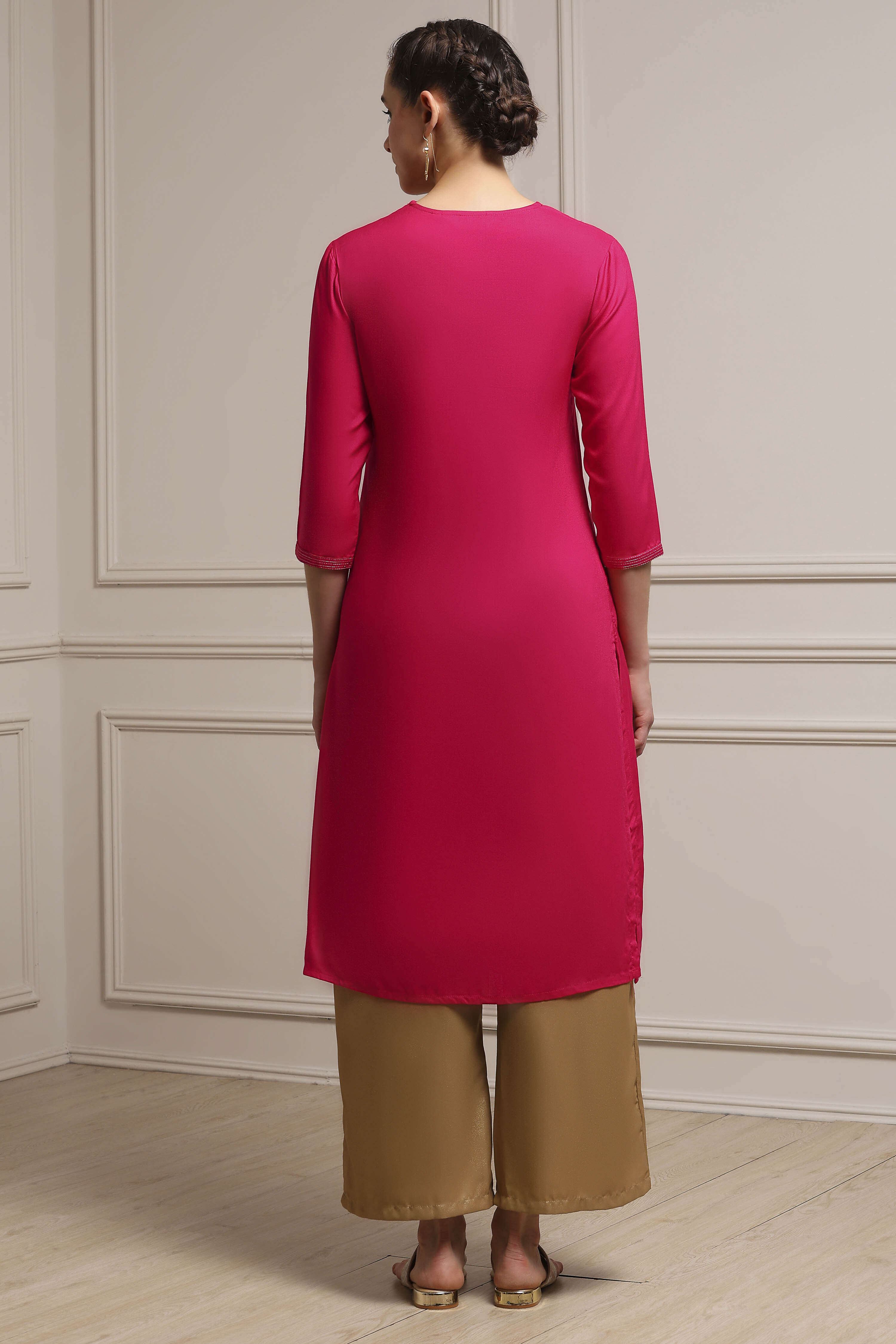 Mustard Yellow Solid Straight Kurta image number 3