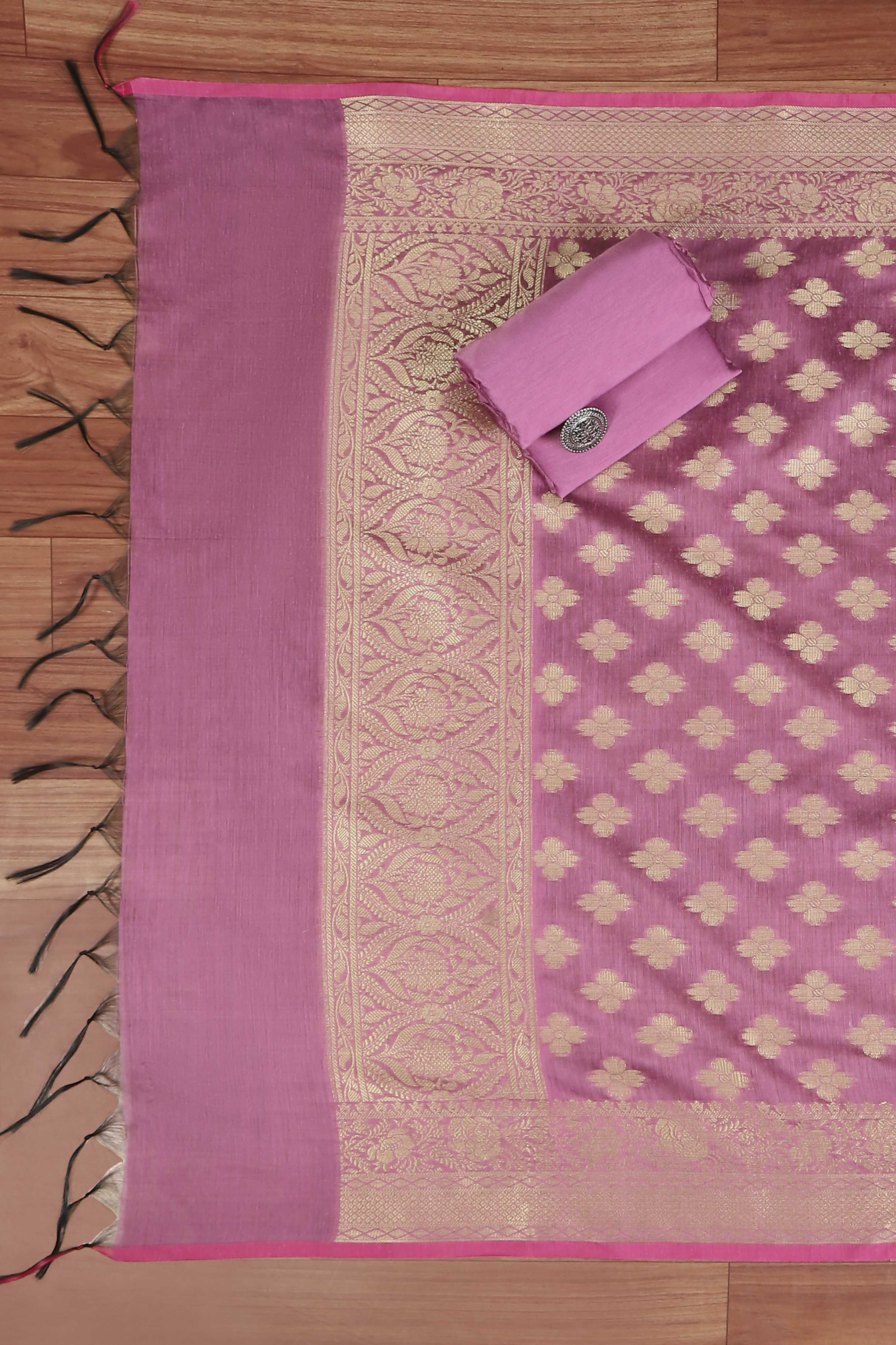 Purple Cotton Printed Embroidered Unstitched Suit Set image number 3