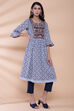 Blue Cotton A-line Printed Kurta image number 3