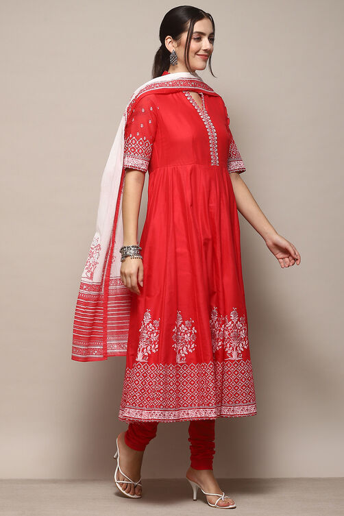 Black Cotton Anarkali Printed Kurta Churidar Suit Set image number 6