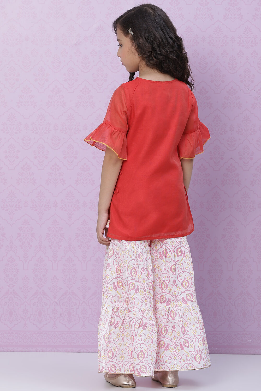 Red Art Silk Straight Top image number 4