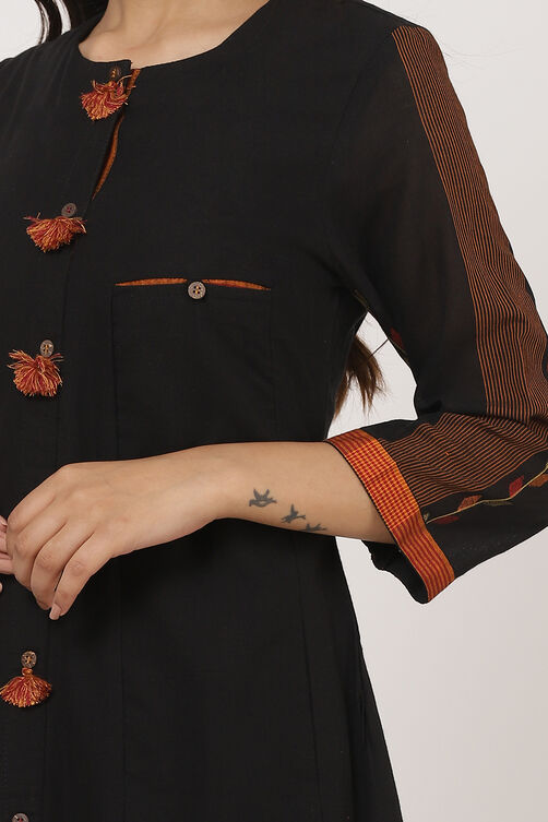 Red Cotton A-Line Yarndyed Kurta image number 1