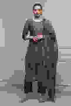 Green Chanderi Blend Printed Embroidered Unstitched Suit Set image number 1