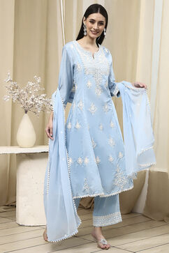 Blue Viscose Kalidar Suit Set image number 5