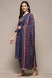 Blue Cotton Unstitched Suit Set image number 5