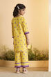 Yellow Cotton Floral Straight Kurta Set image number 4
