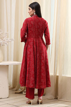 Red Printed Angrakha Style Anarkali Suit Set image number 4