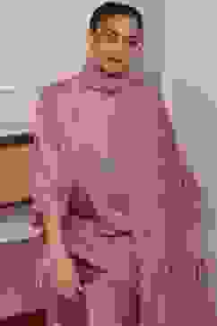 Pink Viscose Shantoon Embroidered Straight Suit Set image number 7