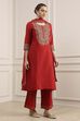 Off White Polyester Straight Dyed Suit Set image number 5