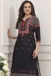 Teal Rayon Straight Printed Kurta image number 6