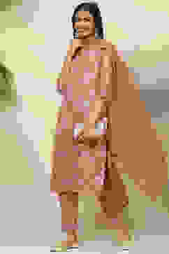 Dusky Pink Art Silk Straight Kurta Regular Pant Suit Set image number 7