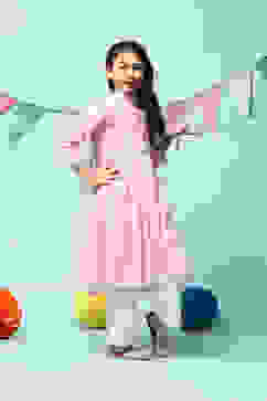 Pink Cotton Kalidar Kurta Narrow Pants Suit Set image number 6