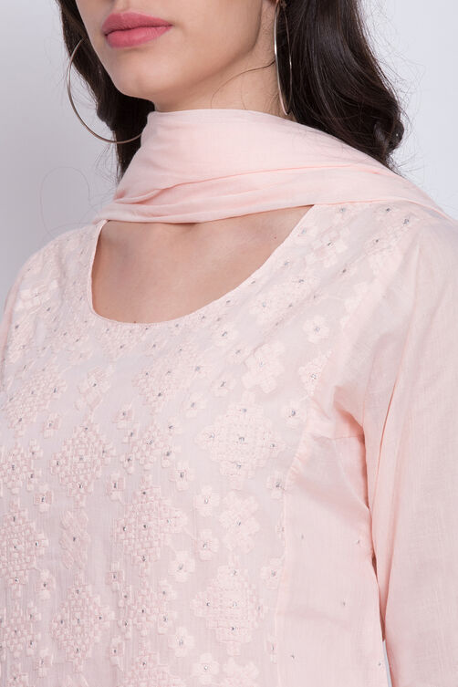 Peach Cotton Chikankari Kurta Palazzo Suit Set image number 1