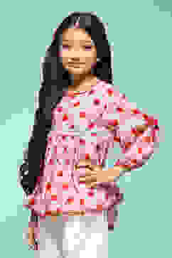 Off White Polyester Flared Printed Top image number 2