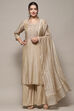 Off White Chanderi Blend Unstitched Suit set image number 1
