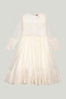 Off White Polyester Gathered Solid Dress image number 0