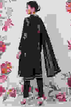 Rohit Bal Black Silk & Cotton Straight Kurta Suit Set image number 5