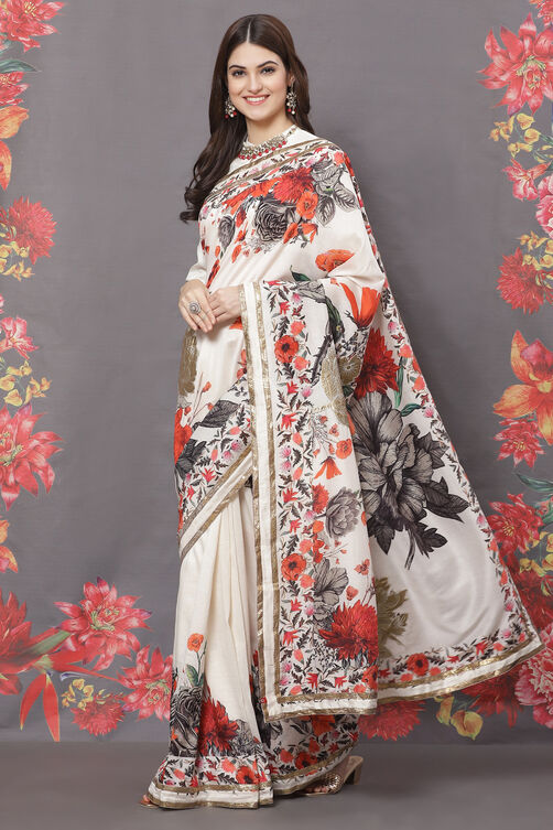 Rohit Bal Off White Cotton Silk Printed Saree image number 3