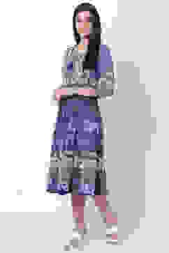 Blue Art Silk A Line Fusion Wear Dress image number 2