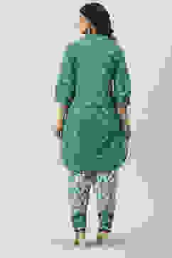 Teal Blue Cotton Straight Kurta Relaxed Salwar Suit Set image number 4